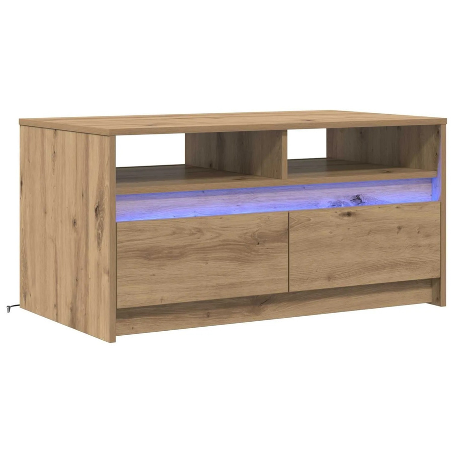 vidaXL Couchtisch in Eiche Optik, moderner Couchtisch aus Holzwerkstoff, Braun, B/T/H: 90 x 50 x 45 cm - Bild 1