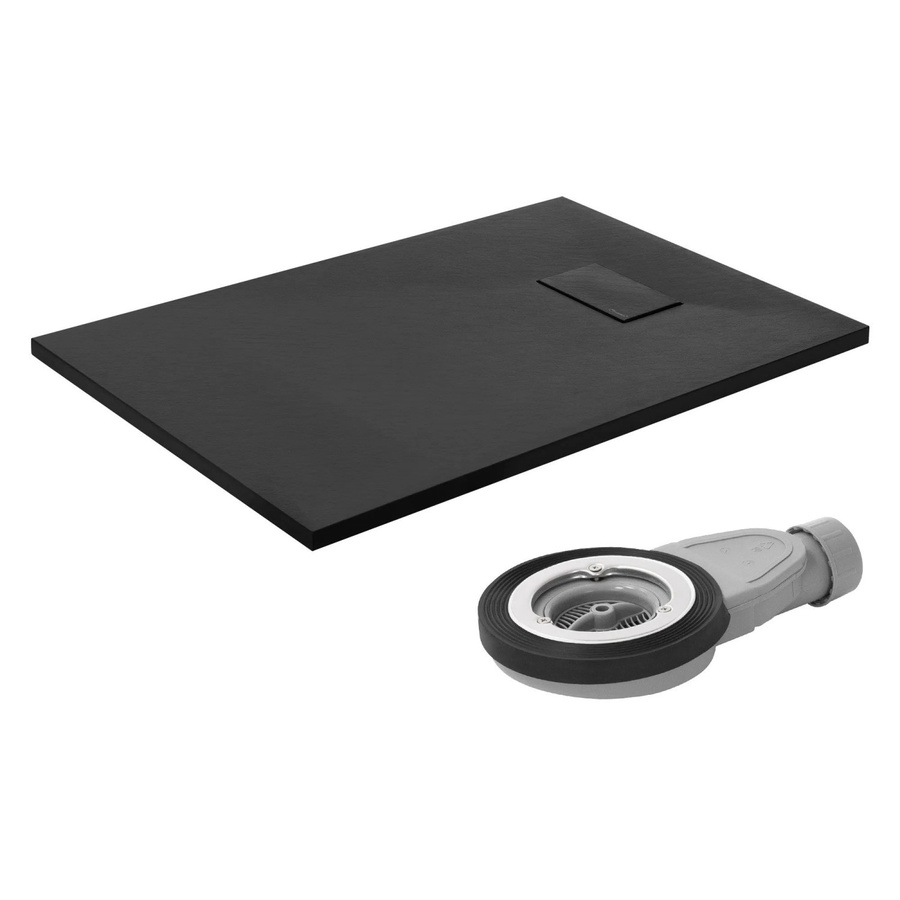 LuxeBath Duschwanne aus Mineralcast in Schwarz mit Ablaufgarnitur, rechteckig, B/T/H: 100 x 70 x 3 cm - Bild 2