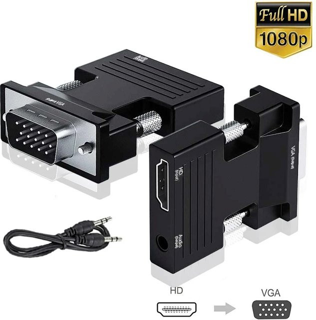 HDMI auf VGA Konverter Adapter mit 3,5mm Audio-Anschluss in Schwarz für Monitor und Projektor - Bild 1