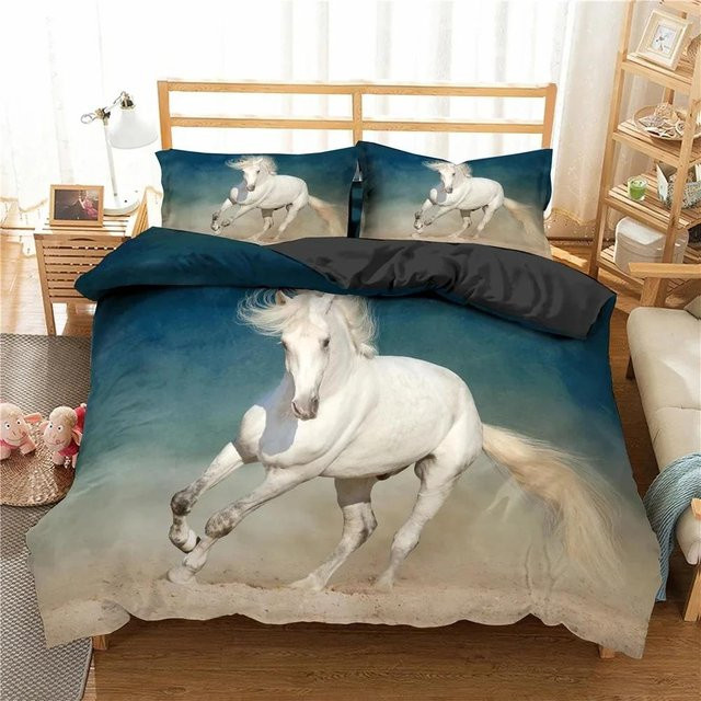 Lodestar 3D Pferd Bettwäscheset Schwarzweiß mit Motiv laufende Pferde im Schnee, Bettbezug und Kissenbezug aus Mikrofaser, Breite: 70 cm, Länge: 133 cm - Bild 1