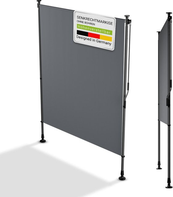 Juskys Senkrechtmarkise Barbados Sonnenschutz höhenverstellbar Grau B/H: 150 x 310 cm - Bild 1