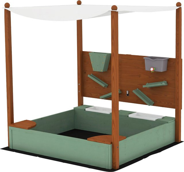 AIYAPLAY Sandkasten aus Holz mit Dach und Sitzfläche in Grün und Braun, B/H/L: 116 x 128 x 112,5 cm - Bild 1