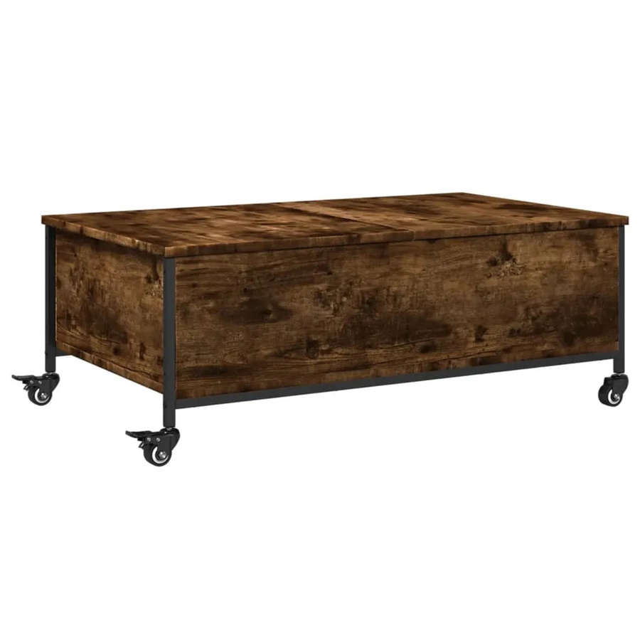 vidaXL Couchtisch aus Holzwerkstoff in Geräucherte Eiche mit Rollen, B/T/H: 91 x 55 x 34 cm - Bild 2