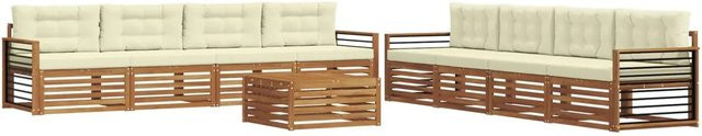 vidaXL Outdoor-Sofagarnitur aus Akazienholz mit Kissen, 9-teiliges Set, Natur und Creme - Bild 1
