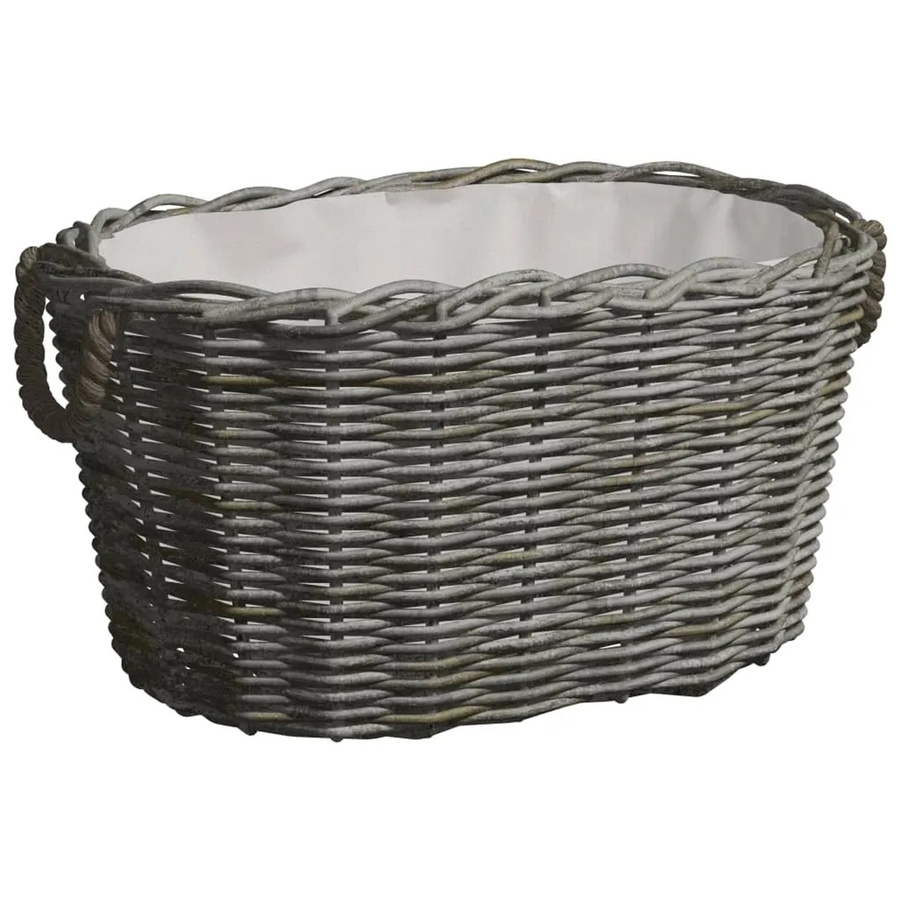 vidaXL Holzkorb aus Rattan mit Tragegriffen, Grau, B/T/H: 60 x 40 x 28 cm - Bild 2