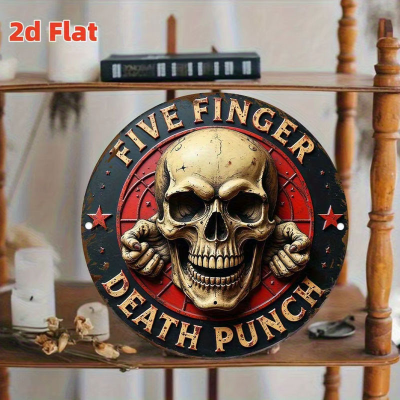 Five Finger Death Punch Rundes Metallschild im Vintage-Stil mit Totenkopf-Motiv, Mehrfarbig, Durchmesser: 20 cm - Bild 3
