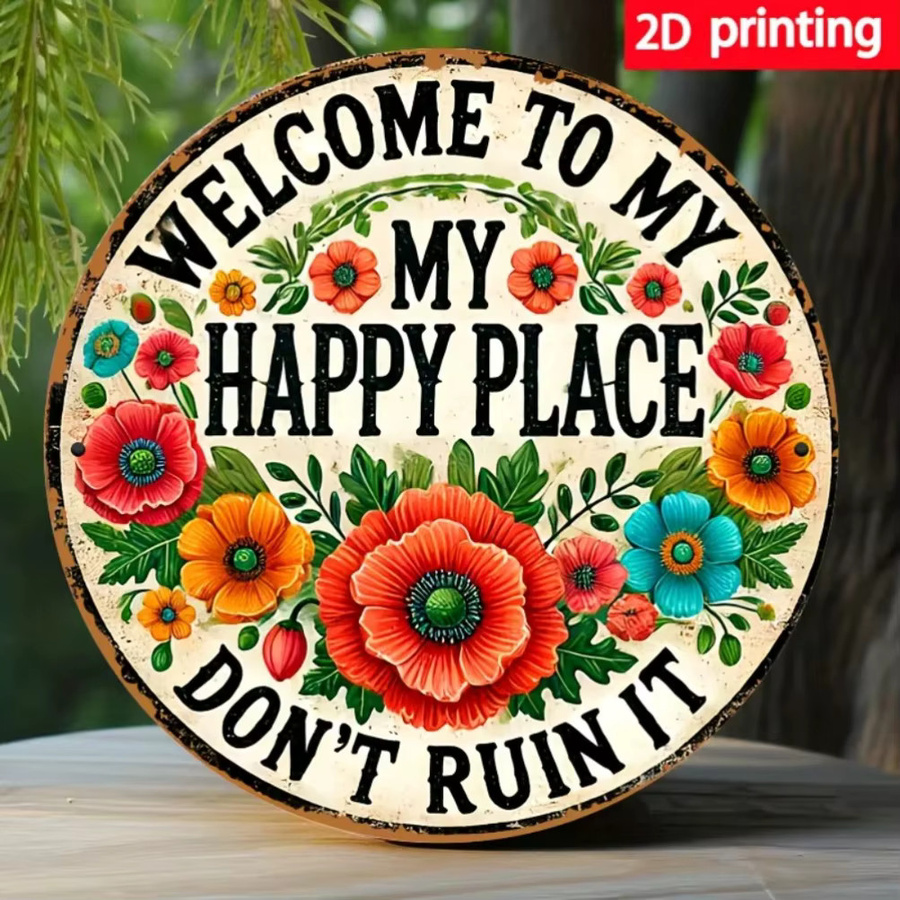 Wasserdichtes Eisenschild Potdemiel Welcome to My Happy Place mit Blumendekor, B/H: 20 x 20 cm, Multicolor - Bild 4