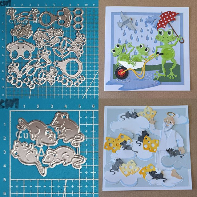 Glück Göttin Metallstanzer Set mit Frosch, Vogel und Maus in Silber für DIY Scrapbooking und Bastelarbeiten - Bild 1