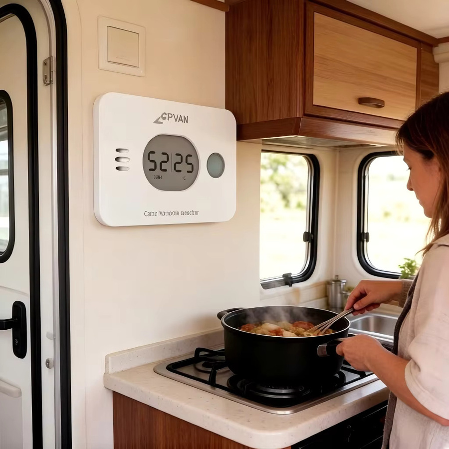CPVAN CO-Alarm 3-in-1 Kohlenmonoxid-Detektor mit Temperatur- und Feuchtigkeitsfunktion in Weiß gemäß EN50291 für Wohnwagen, Küche und Wohnmobil - Bild 2