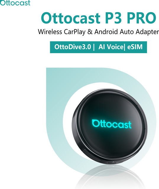 OTTOCAST P3 PRO AI Box Drahtlose CarPlay und Android Auto Verbindung mit Sprachsteuerung und Wi-Fi/Bluetooth in Schwarz - Bild 1