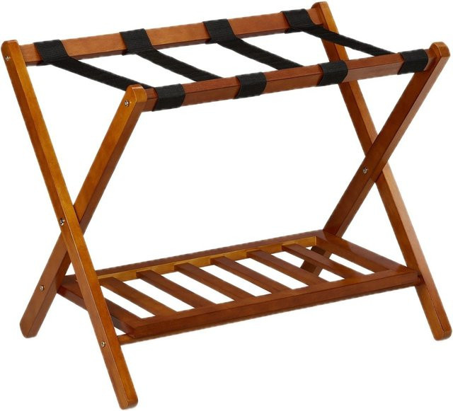Relaxdays Kofferständer aus Holz in Natur Braun-schwarz, klappbar mit 2 Ablagen, B/T/H: 54,5 x 66 x 44,5 cm - Bild 1
