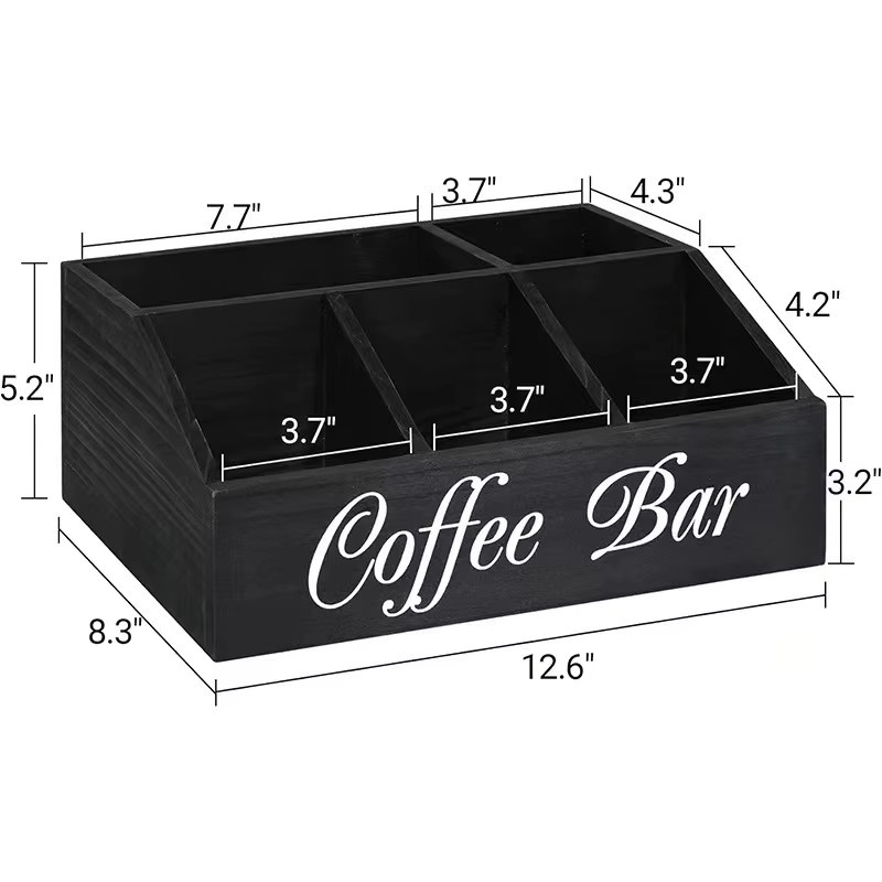 Rustikaler Kaffeestation Organizer aus Holz in Weiß für Kapseln und Tee auf der Theke - Bild 4