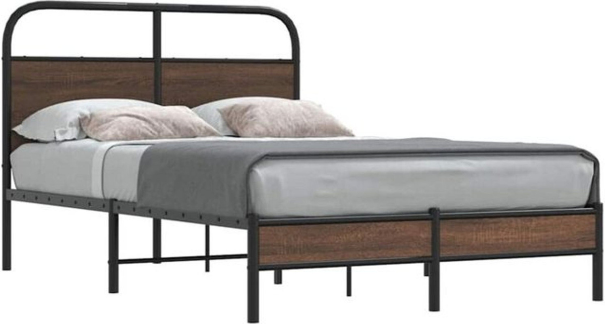 Vidaxl Bettgestell im Industrial Design aus Stahl und Holzwerkstoff, Braun, B/T/H: 135 x 190 cm - Bild 1