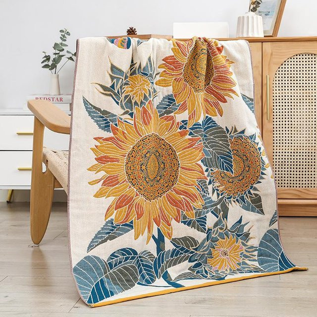 Fanda Sonnenblumen Badetuch aus Baumwollgaze, floral, Multicolour, B: 80 cm, L: 160 cm - Bild 1