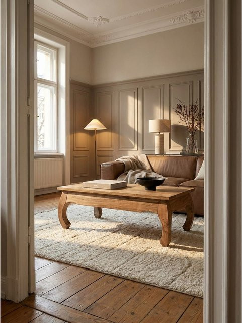 KADIMA DESIGN Couchtisch aus Massivholz Akazie im Landhausstil, braun, B/T/H: 110 x 60 x 40 cm - Bild 1