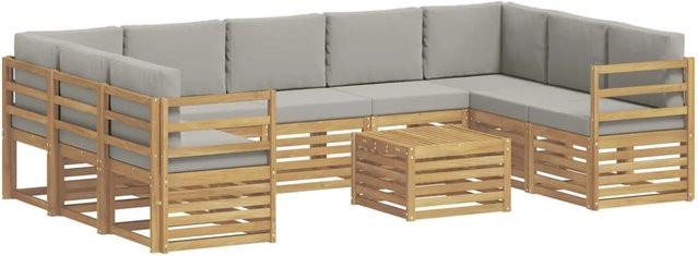 vidaXL Sofagarnitur 10er Set in Weiß und Hellgrau mit Polsterung und Akazienholz-Gestell, B/T/H: 59 x 59 x 37 cm - Bild 1