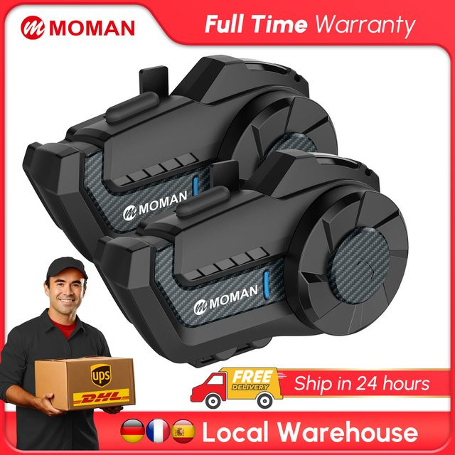 Moman Motorradhelm Intercom Mesh Bluetooth Headset in Schwarz mit Wireless 5.1 Kommunikationssystem und 1000m Reichweite - Bild 1