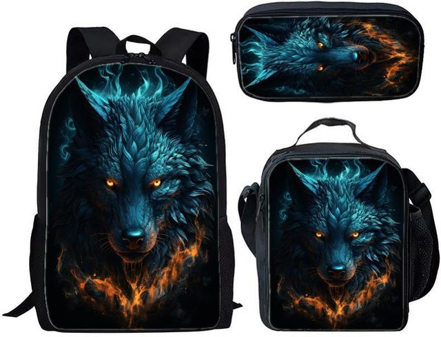 Fancy Style Studio Schulset Wolf Motiv in Mehrfarbig: Rucksack, Brotdose und Federmäppchen für Kinder und Grundschüler - Bild 1