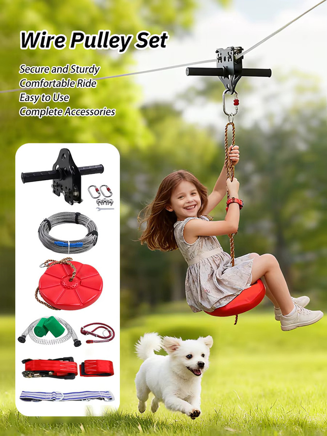 Family Garden Zip Line Kit, Outdoor Zip Line, mit Stahldrahtseil - Bild 6