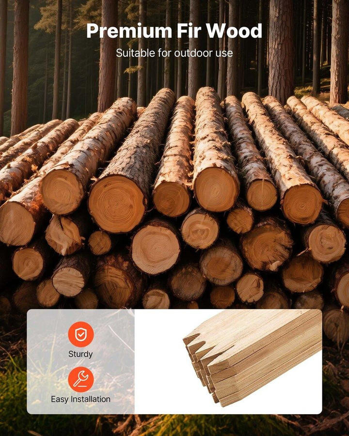 25 Stück Holz-Gartenpfähle von Buying Solutions MB aus Tannenholz in Braun, Pflanzstützpfähle und Vermessungs-Markierungspfähle mit spitzer Spitze, B/T/H: 1,75 x 1,27 x 121,92 cm - Bild 2