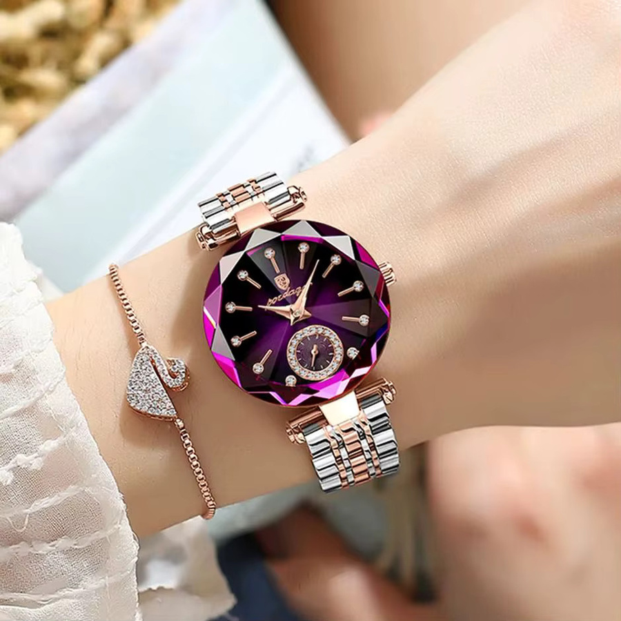 POEDAGAR Armbanduhr Edelstahl, Quarz, Blau, Roségold, Damen - Bild 5