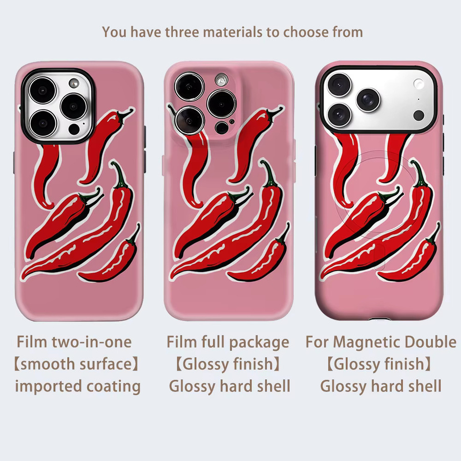 Potdemiel Robuste Handyhülle mit Scharfem Roten Chili Design für iPhone 17 16 15 14 13 Pro Max Plus, Magnetisch, Pink/Rot - Bild 2