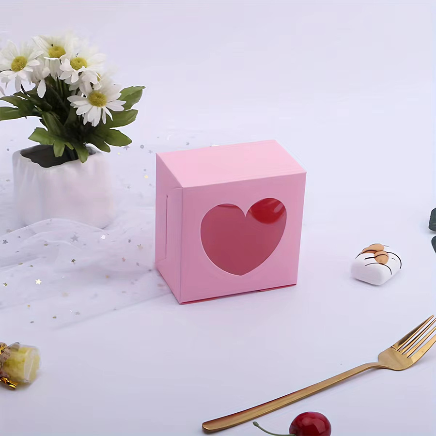 10 Stück kreative Dessertboxen aus Papier mit transparentem Fenster für Cupcakes und Gebäck in Rot und Pink - Bild 1