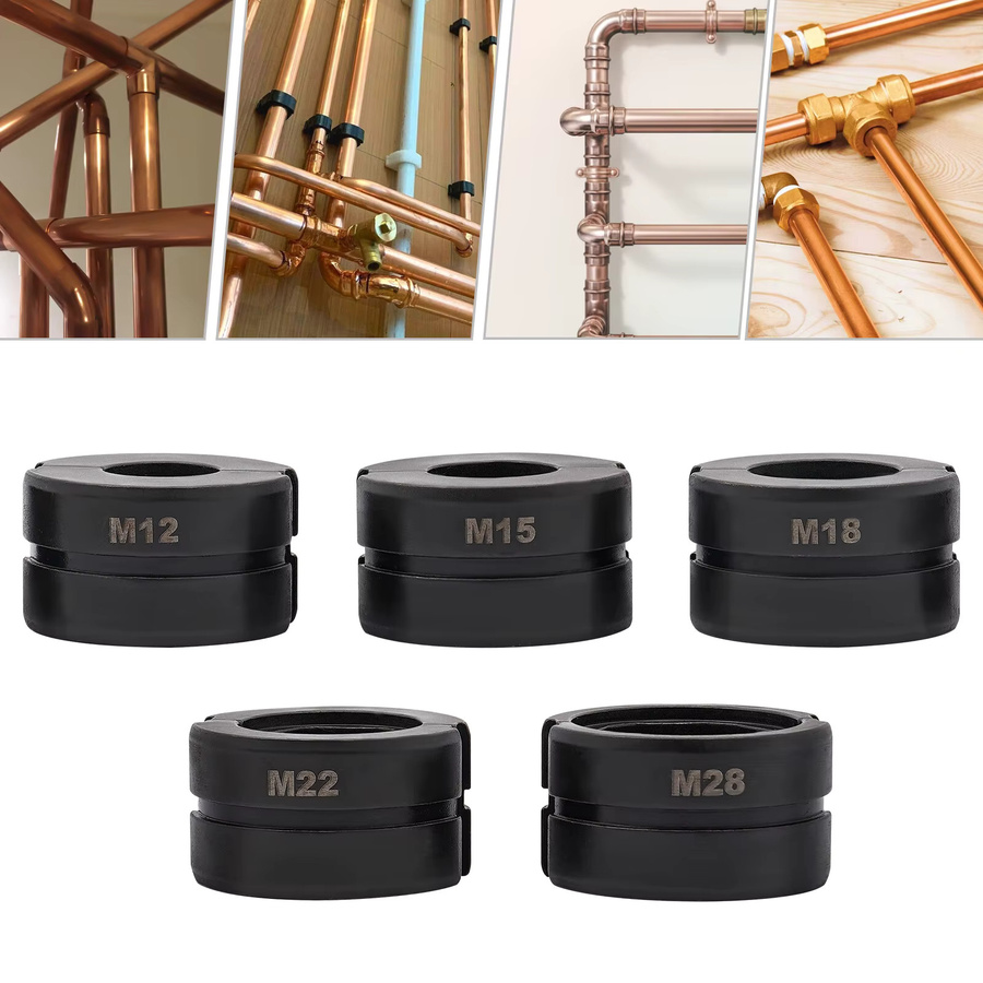 Bymaocar 5-teiliges Rohrpresswerkzeuge und Pressbacken-Set aus Cr40 Stahl für M12 M15 M18 M22 M28 Kupferrohre in Schwarz - Bild 2