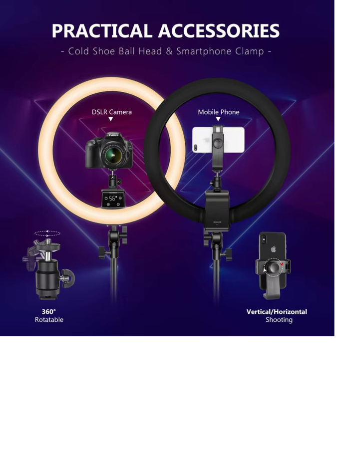 NEEWER SRP18-2.4G 18-Zoll LED-Ringlicht mit Stativ und Handyhalterung, 42W, 3200-5600K, Schwarz - Bild 6