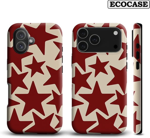 Potdemiel Burgundy Star Scatter Handyhülle für iPhone 17 16 15 14 13 12 Pro Max Plus mit doppelschichtiger Rückseite in Rot - Bild 1
