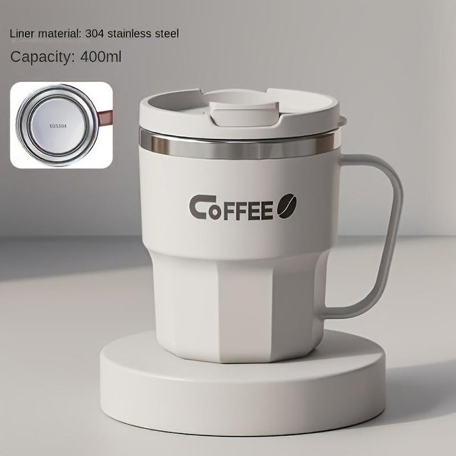 Isolierbecher aus Edelstahl 304 mit Deckel von Yiran Furniture in Weiß, 400 ml - Bild 1