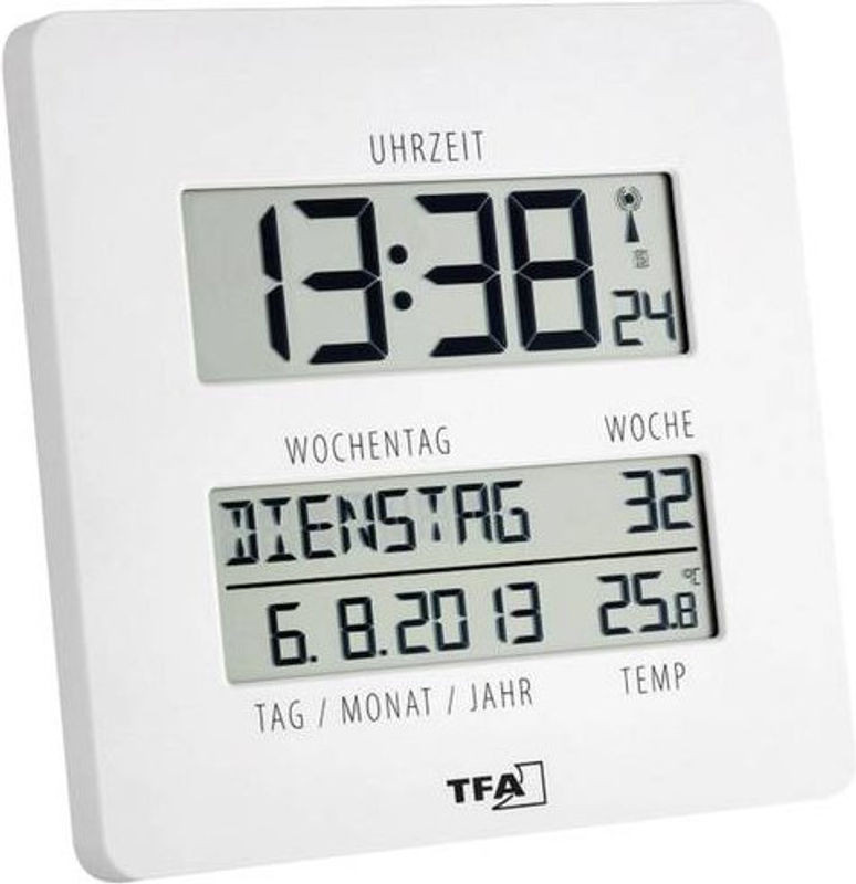 TFA Dostmann Funk Wanduhr Weiß mit Datumsanzeige und Thermometer, B/T/H: 19,5 x 19,5 x 2,7 cm - Bild 1