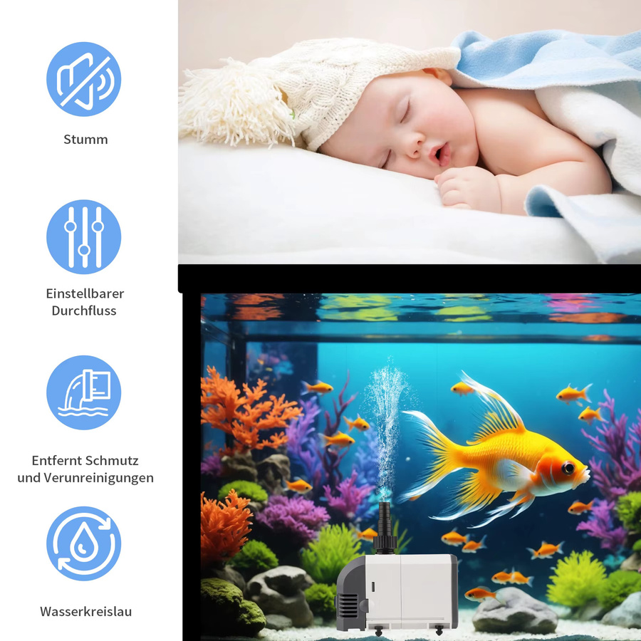 Forever Speed Ultra-leise Tauchpumpe für Aquarium und Teich in Weiß mit 900L/h-2000L/h Förderleistung - Bild 4