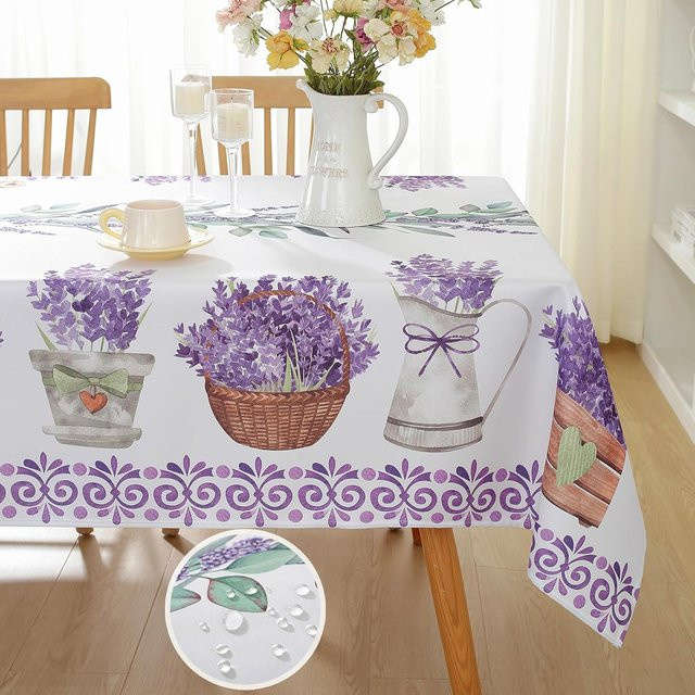Wasserdichte und waschbare Tischdecke mit Frühlings-Lavendel-Blumenmuster von JMG Household Supplies, rechteckig, Mehrfarbig, B/T: 180 x 140 cm - Bild 1