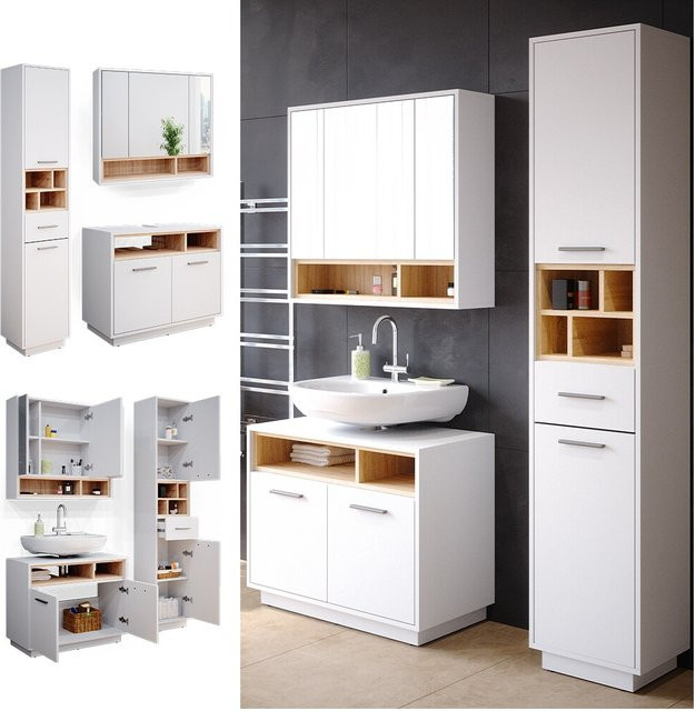 Vicco Badmöbel Set Beatrice in Weiß bestehend aus Spiegelschrank, Waschtischunterschrank und Hochschrank - Bild 1