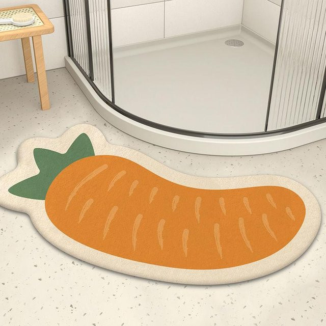 Rutschfeste Badezimmer-Fußmatte von Yiran Furniture in Orange mit floralem Design, B/B: 80 x 40 cm - Bild 1