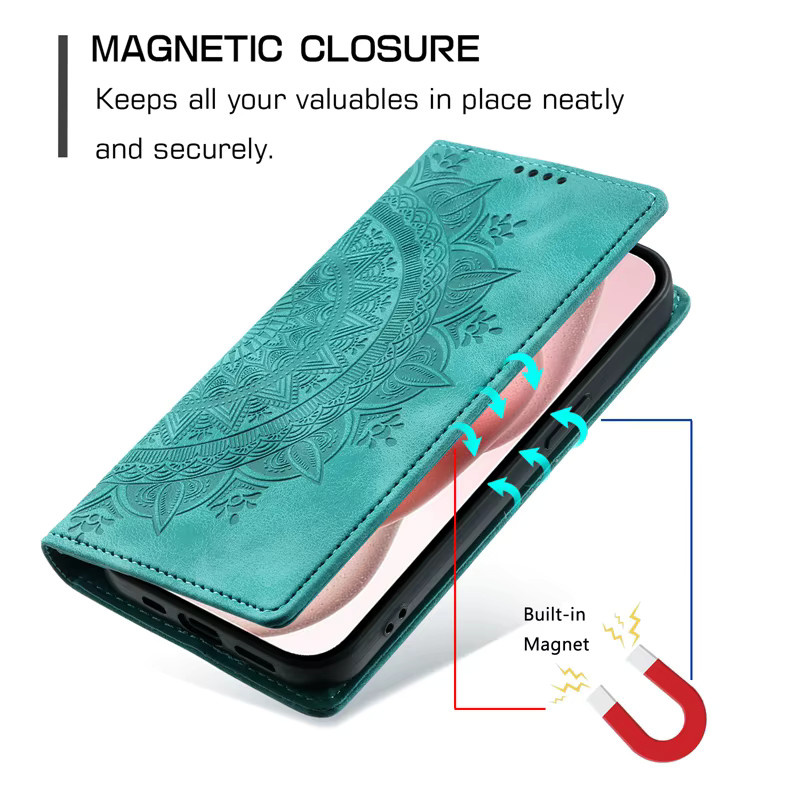 Magnetische Mandala-Lederhülle für Samsung Galaxy S26 Ultra und S26 Plus in Rot und Türkis - Bild 2