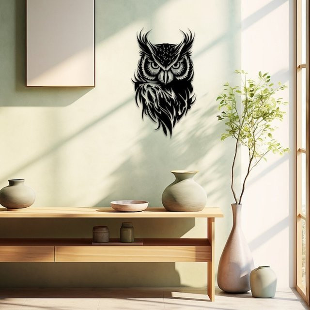 CIFBUY Moderne Eulen-Metallwandkunst in Schwarz als dekorative Wanddekoration für Wohnzimmer, Büro und Außenbereich - Bild 1