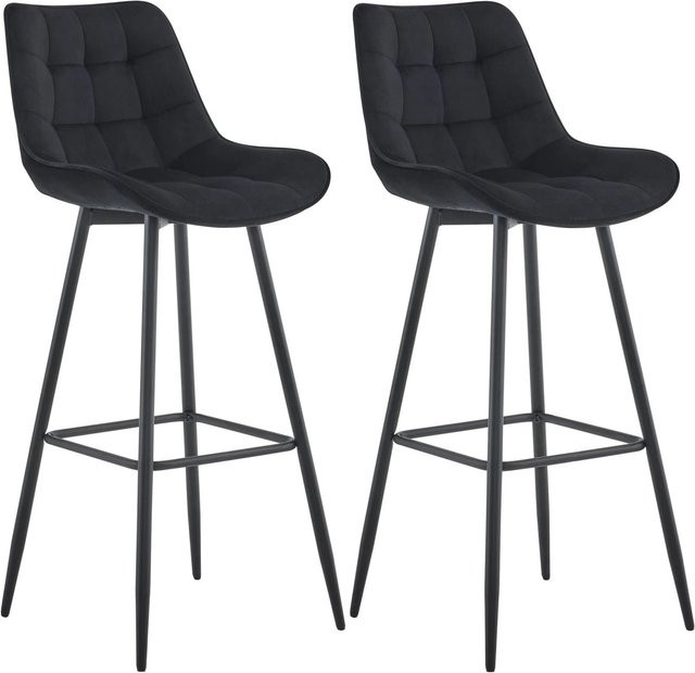 DELUKE Barhocker SYDNEY 2er Set aus Samt in Schwarz mit Lehne und modernem Design - Bild 1