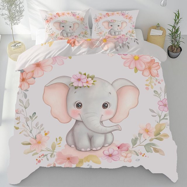 2-teiliges Bettwäscheset mit Elefant 3D-Druckmuster von Your Warm Home in Pink, bestehend aus Bettbezug mit Reißverschluss und Kissenbezug, Material Mikrofaser/Polyester, B/H: 135 x 200 cm - Bild 1