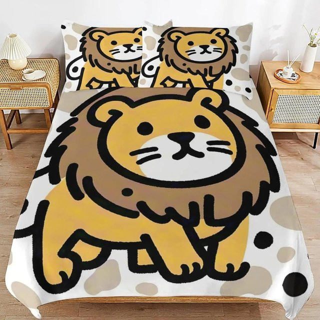 Wildtier Bettwäsche-Set mit Löwen- und Tiger-Motiv aus atmungsaktiver Mikrofaser, 3-teilig, Multicolor, B/H: 155 x 220 cm - Bild 1