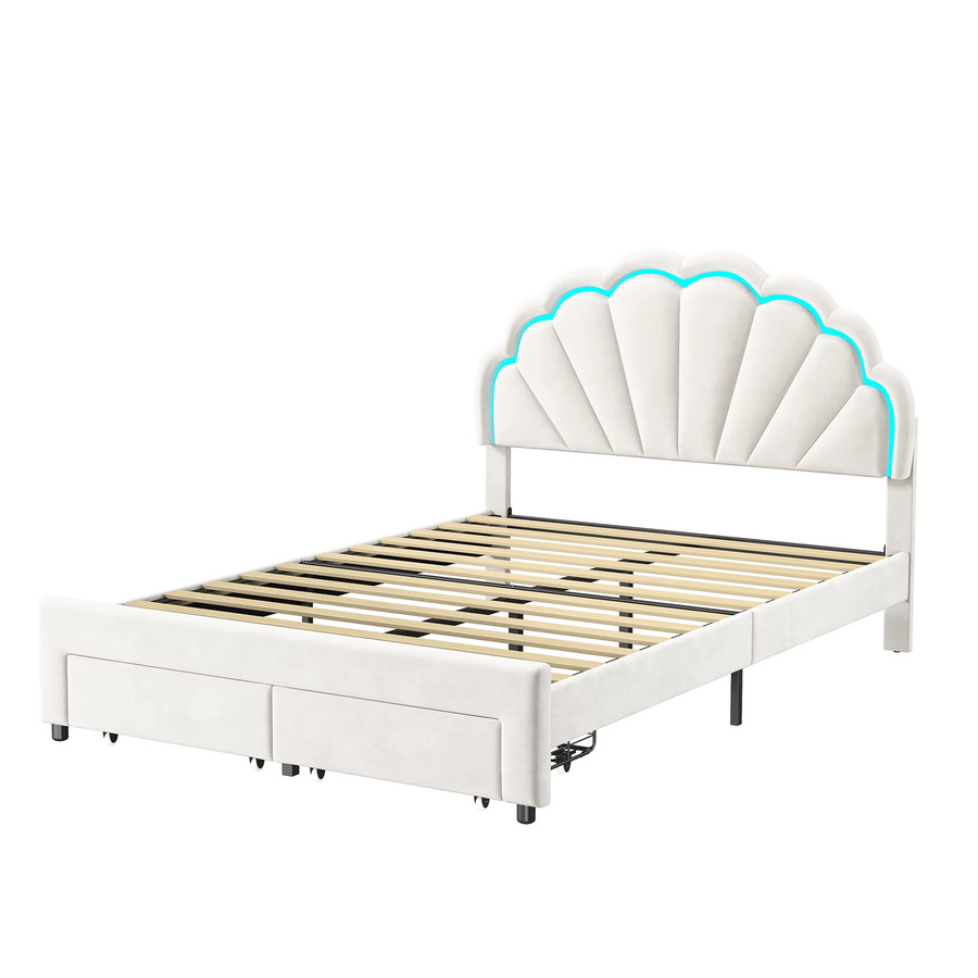Comanlai Samtbet für Kinder mit Blütenblatt-Kopfteil, Lichtleiste und Aufbewahrungsschublade, Farbe: Weiß, B/T/H: 90 x 200 cm - Bild 3