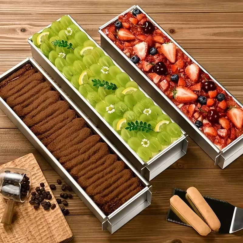 Andralyn Tiramisu Kuchenform aus Edelstahl, rechteckig, abnehmbarer Boden, antihaftbeschichtet, Silber - Bild 2