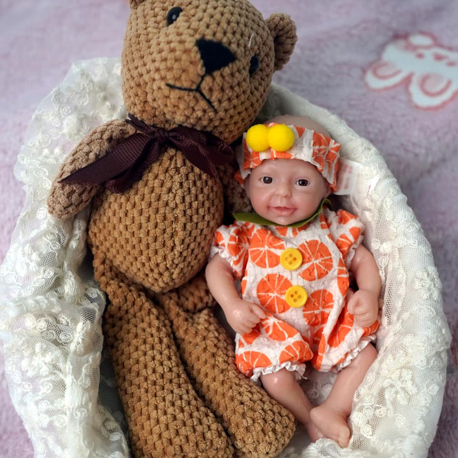 5,5-Zoll-Miniatur-Ganzkörper-Silikon-Reborn-Babypuppe, realistisches Neugeborenes, mit offenen Augen, weicher Anti-Stress - Bild 3