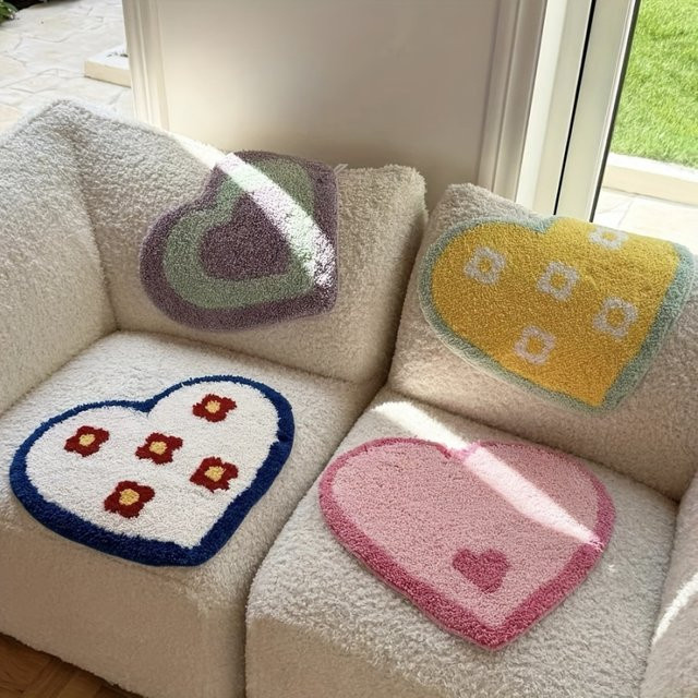 VIKAMA Herzförmiger Kunstteppich in Mehrfarbig, flauschiges Design für Wohnzimmer, Schlafzimmer oder Eingangsbereich - Bild 1