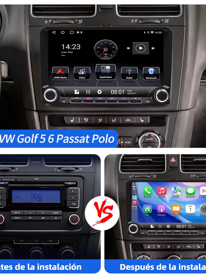 ESSGOO Android 15 Autoradio mit 9 Zoll Display, 4+64GB Speicher, GPS, Bluetooth, WiFi und Wireless CarPlay in Schwarz für VW Golf 5 6, Touran, Caddy, Jetta, Passat und Polo - Bild 4
