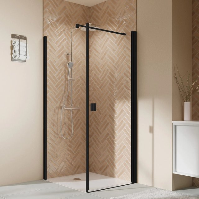 Breuer Seitenwand Elana 2.0 mit eckigen Profilen, Glas, Schwarz, Breite: 80 cm, DIN Links - Bild 1