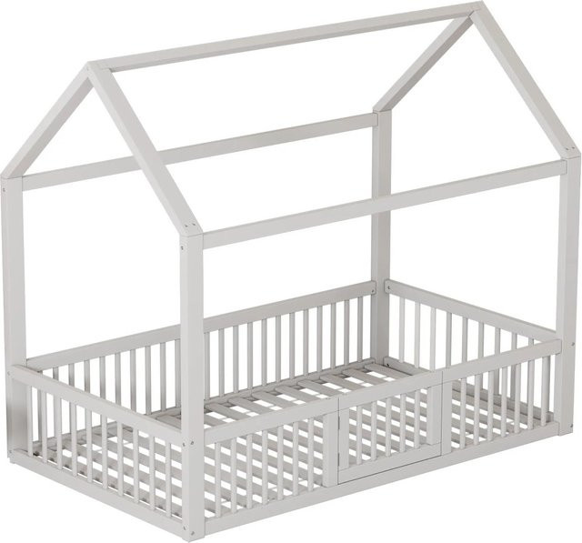 KOMHTOM Massivholz-Hausbett aus Kiefer und MDF in Weiß mit Türchen für Kinder, B/T/H: 90 x 200 x 120 cm - Bild 1