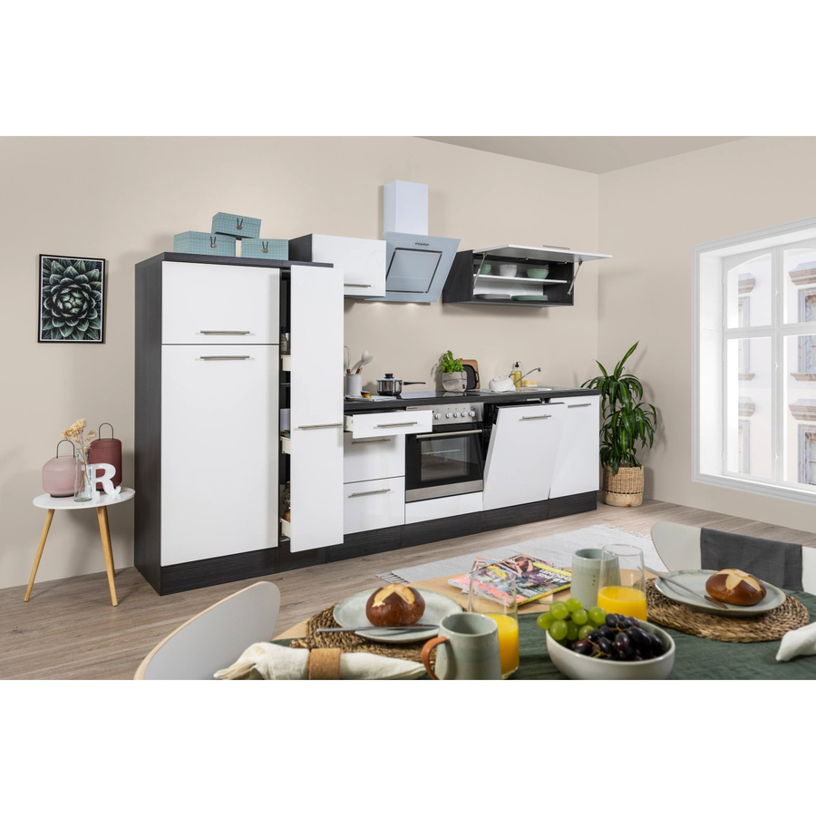 Respekta Premium Küchenzeile modern in Weiß Hochglanz und Grau mit Soft-Close-Türen, Breite: 310 cm - Bild 2