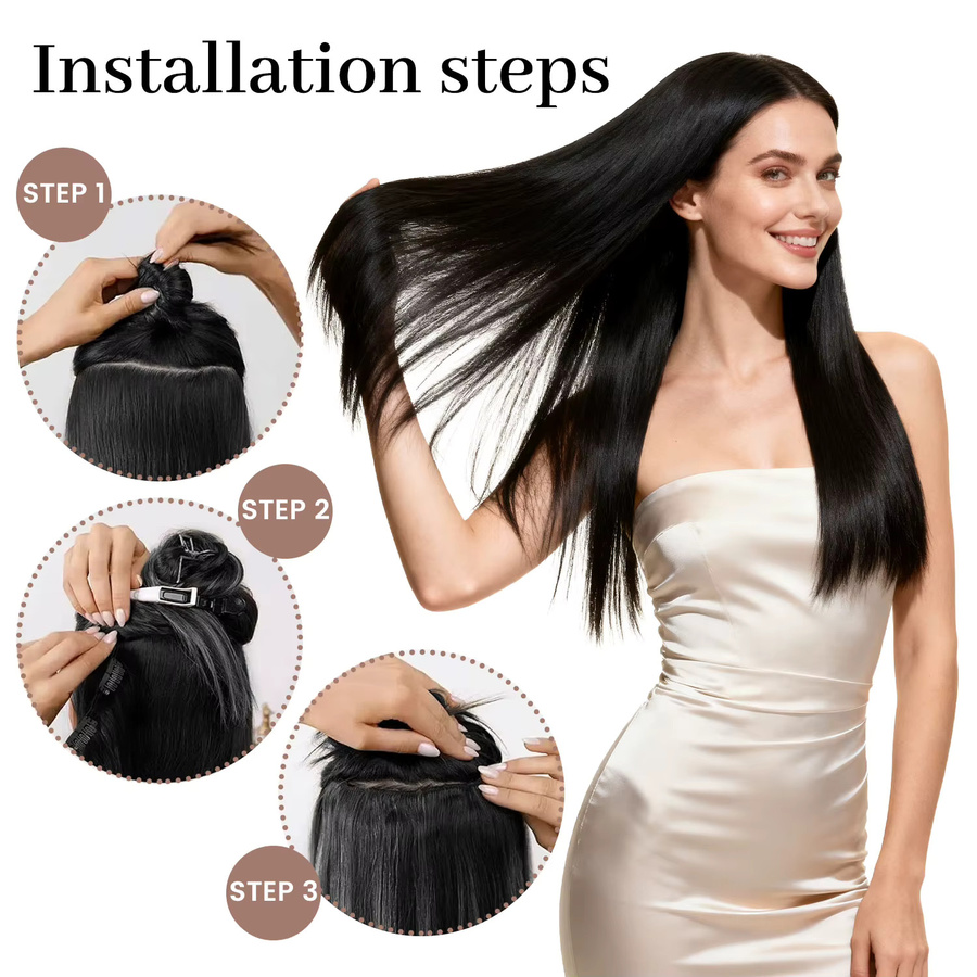 JIAMEISI Clip-in-Haarverlängerungen, 6-teiliges Set, glatt, Damen - Bild 5